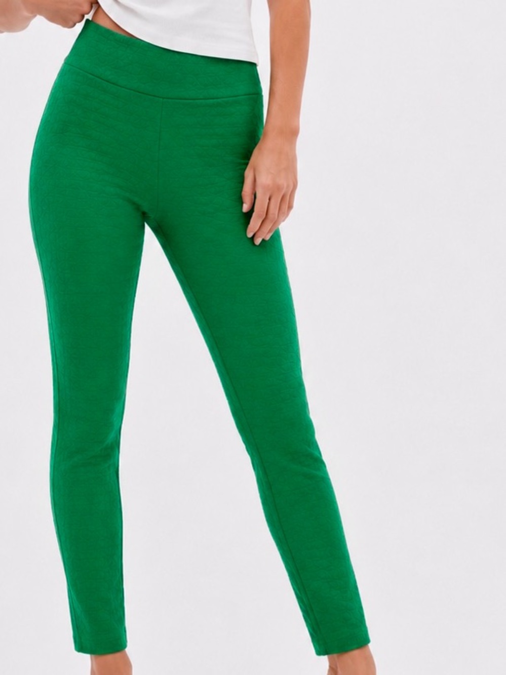 JULES & LEOPOLD Textured Emerald Green High-Rise Skinny Knit Ponte Ankle Pants
